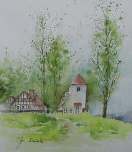 ドイツの森（ドイツ風の家とポプラ）